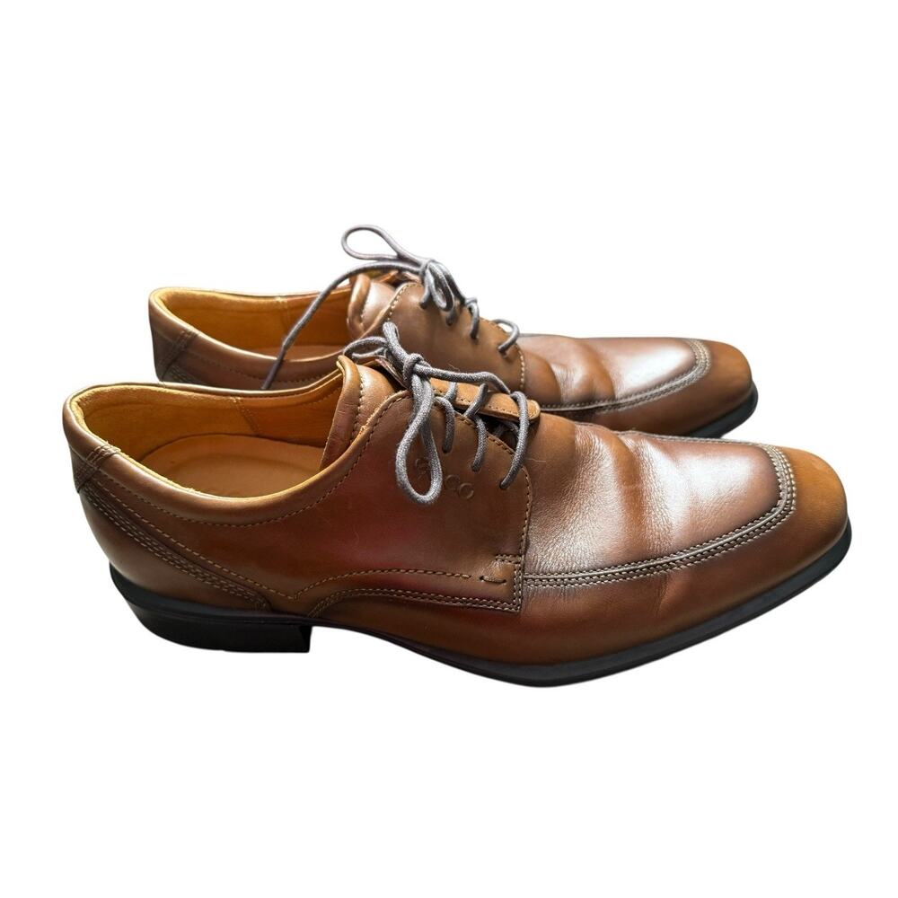 ECCO Oxford Dress Shoes Men's Size 8 EU42 Brown Shock Point Lace Up‎